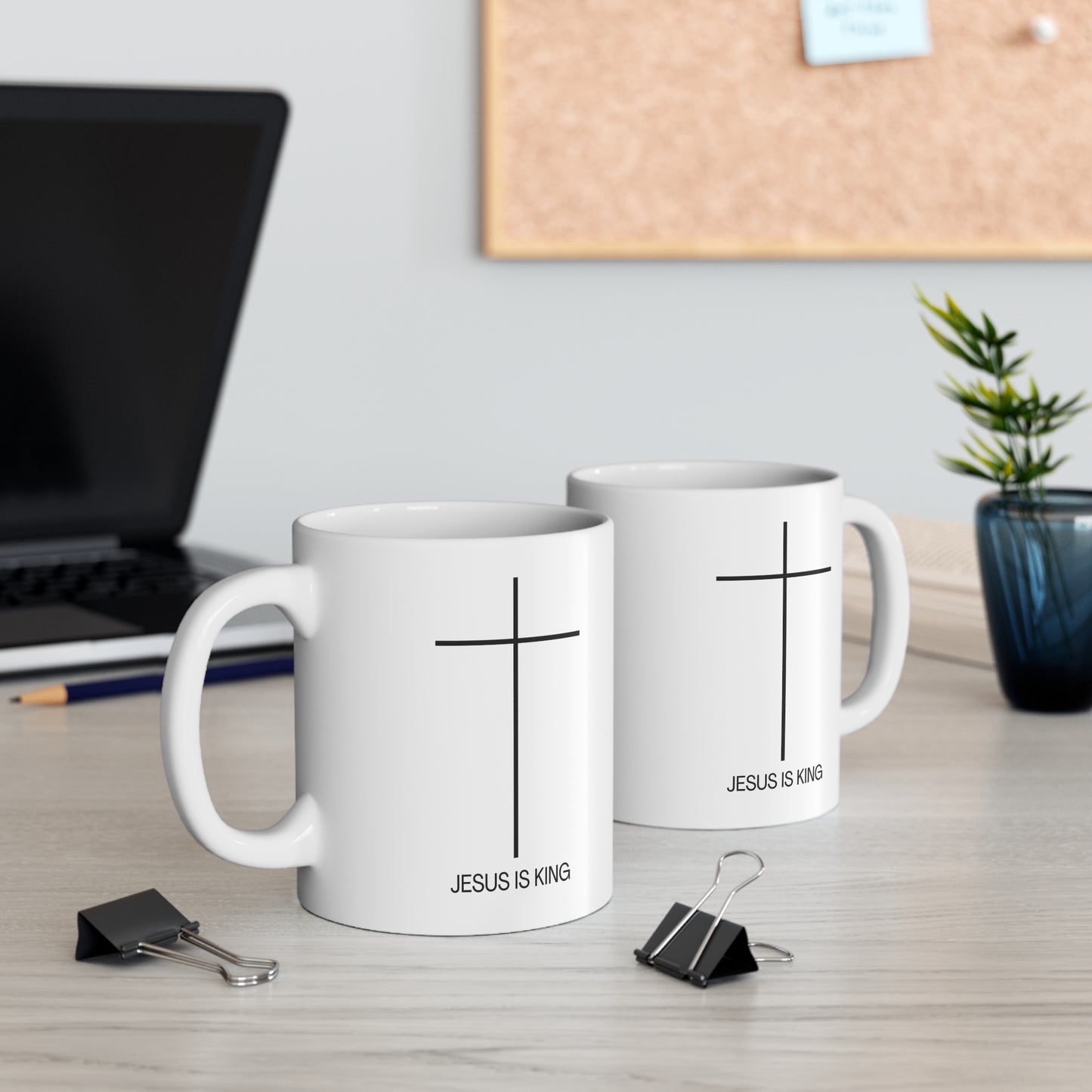 Jesus Is King Ceramic Mug – Minimal Cross 11oz Christian Coffee Cup