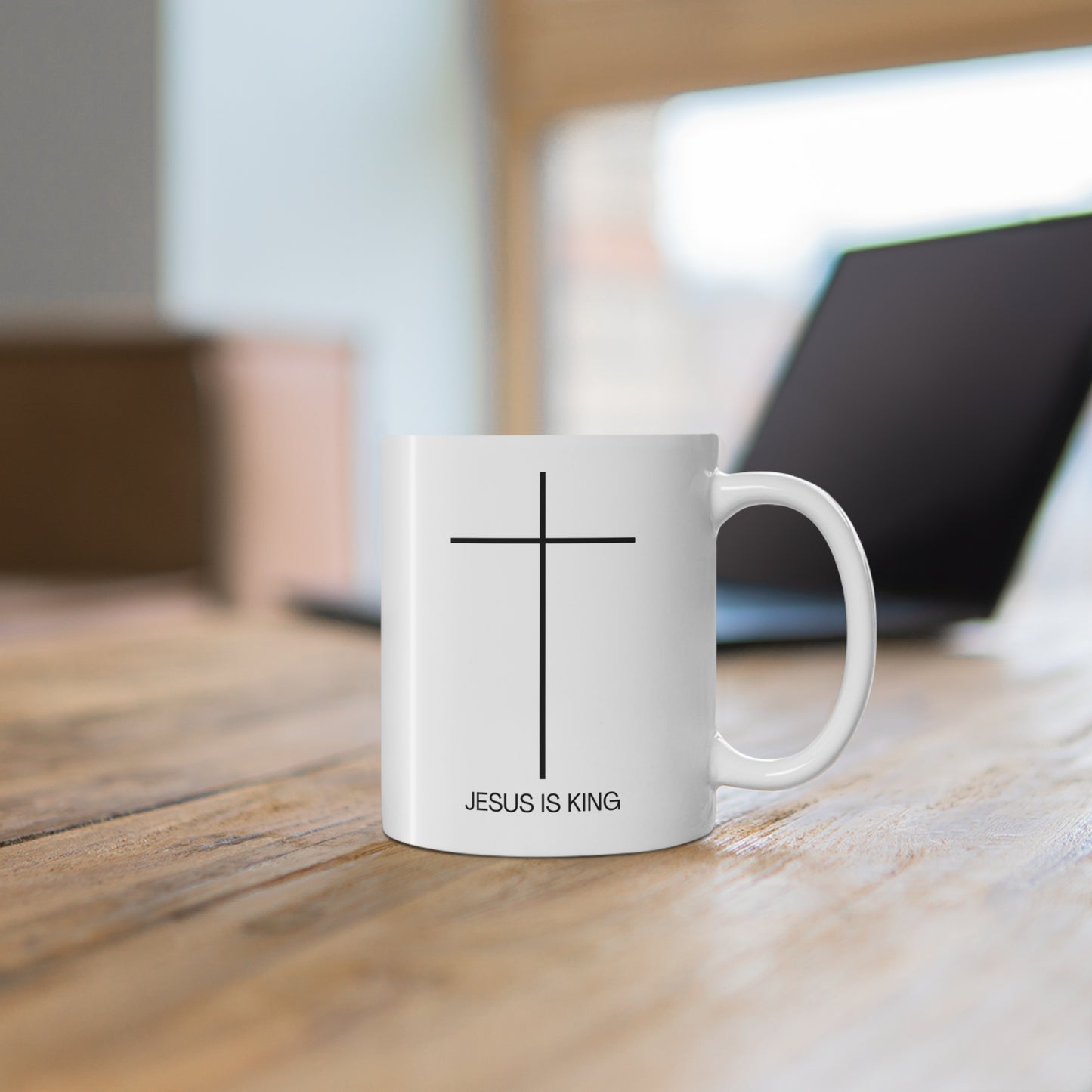 Jesus Is King Ceramic Mug – Minimal Cross 11oz Christian Coffee Cup