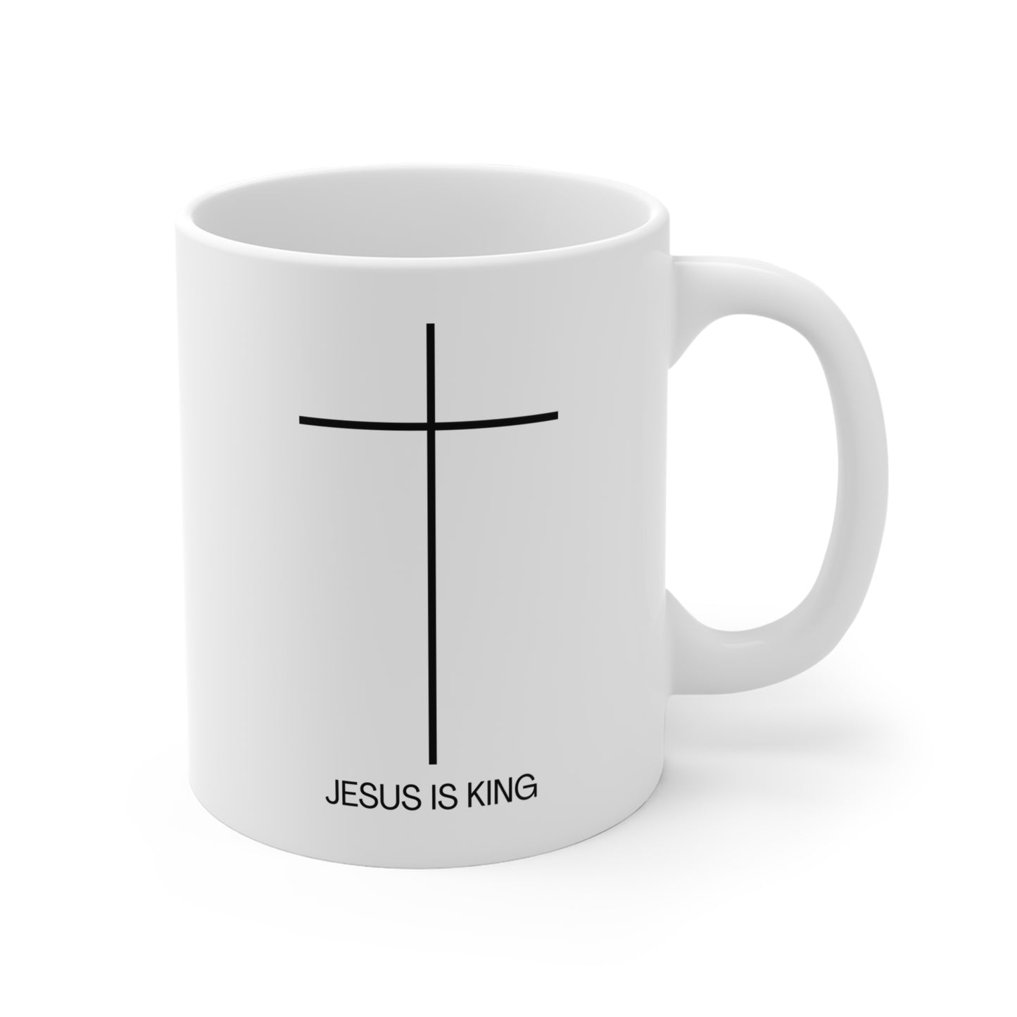 Jesus Is King Ceramic Mug – Minimal Cross 11oz Christian Coffee Cup