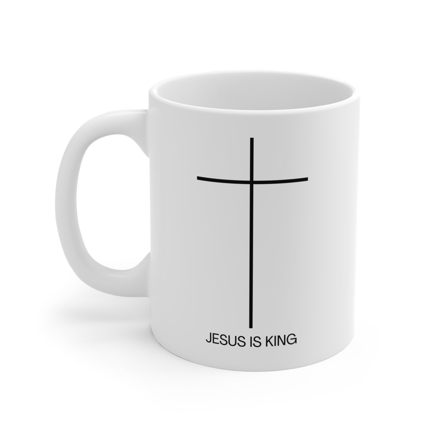 Jesus Is King Ceramic Mug – Minimal Cross 11oz Christian Coffee Cup