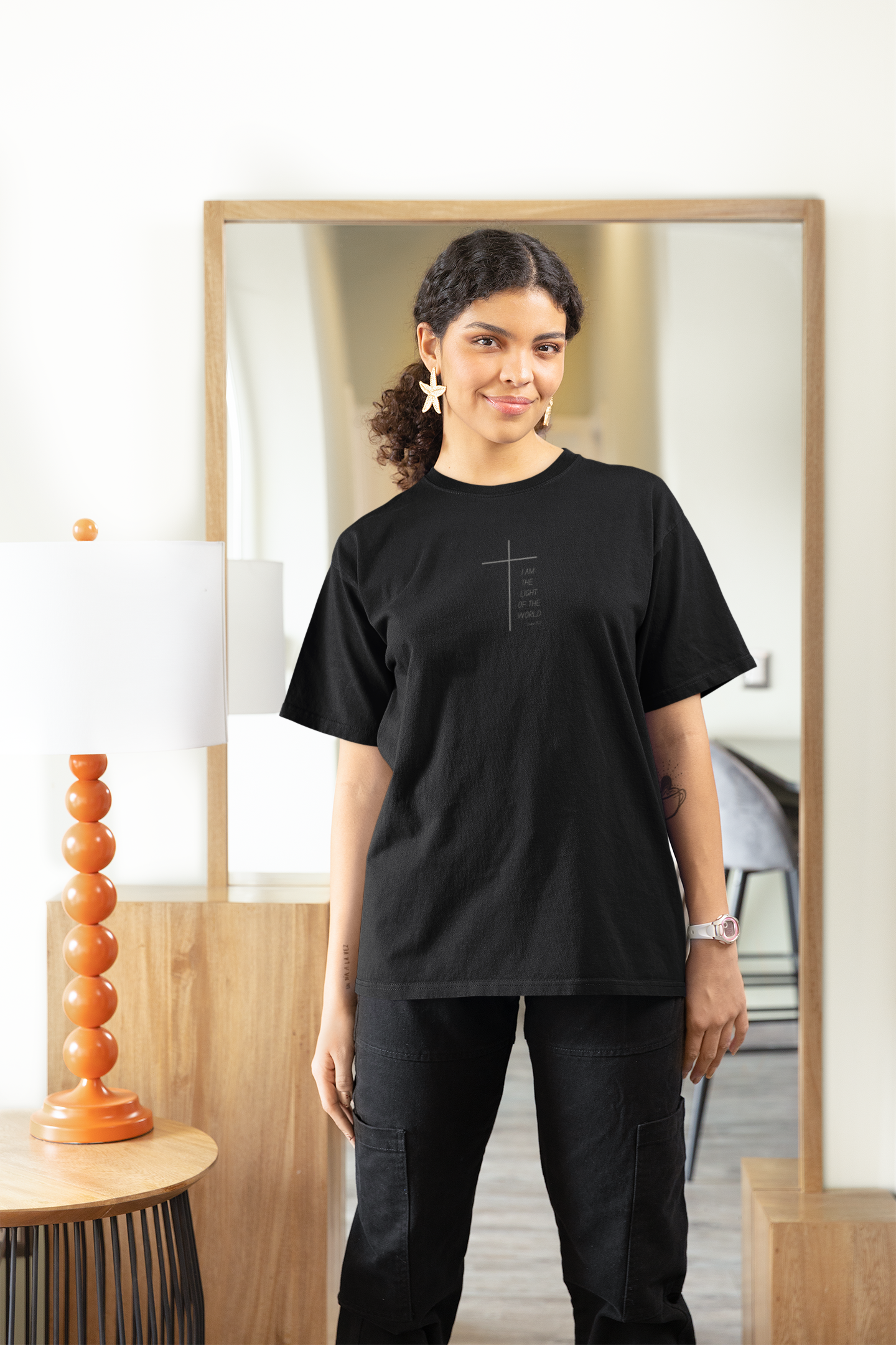 Christian Cross Minimalist Unisex T‑Shirt — I AM THE LIGHT