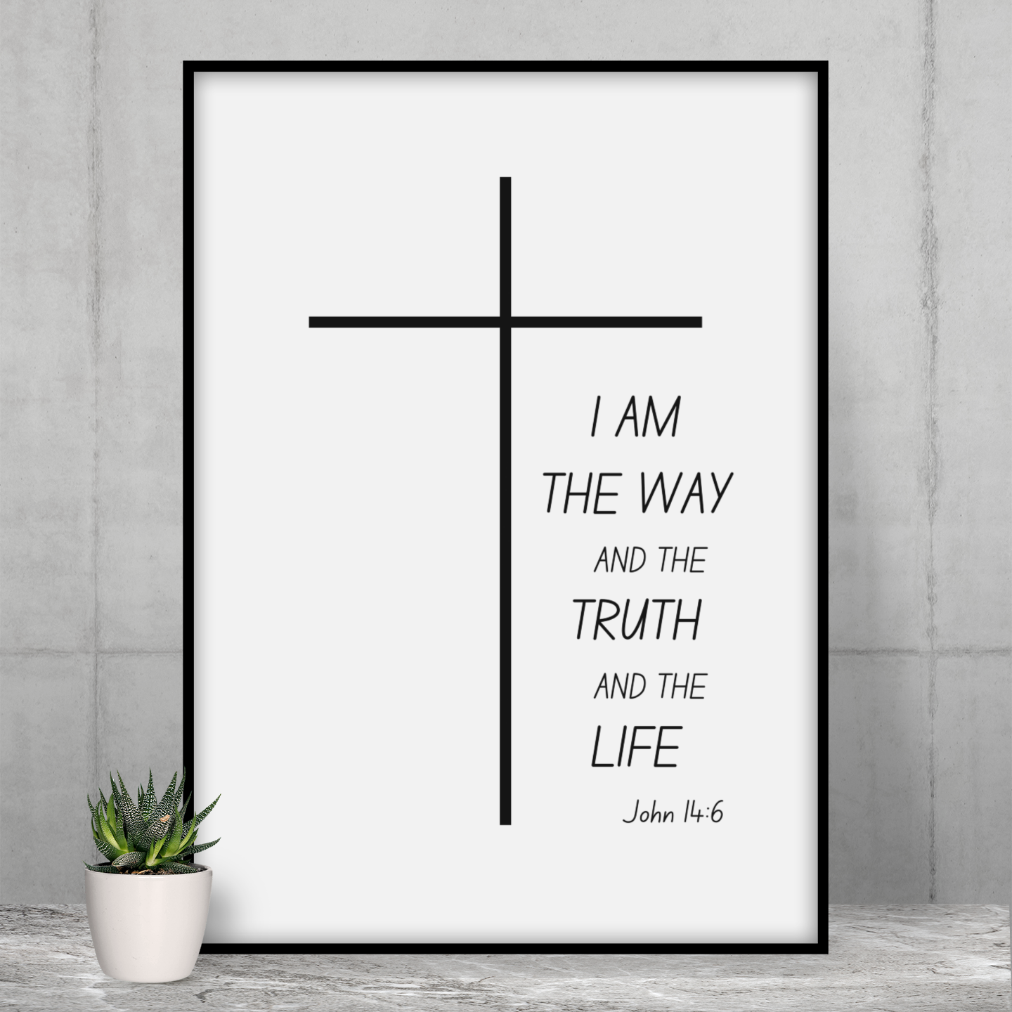 Christian Cross Poster – “I Am the Way, the Truth, and the Life” Matte Vertical Print